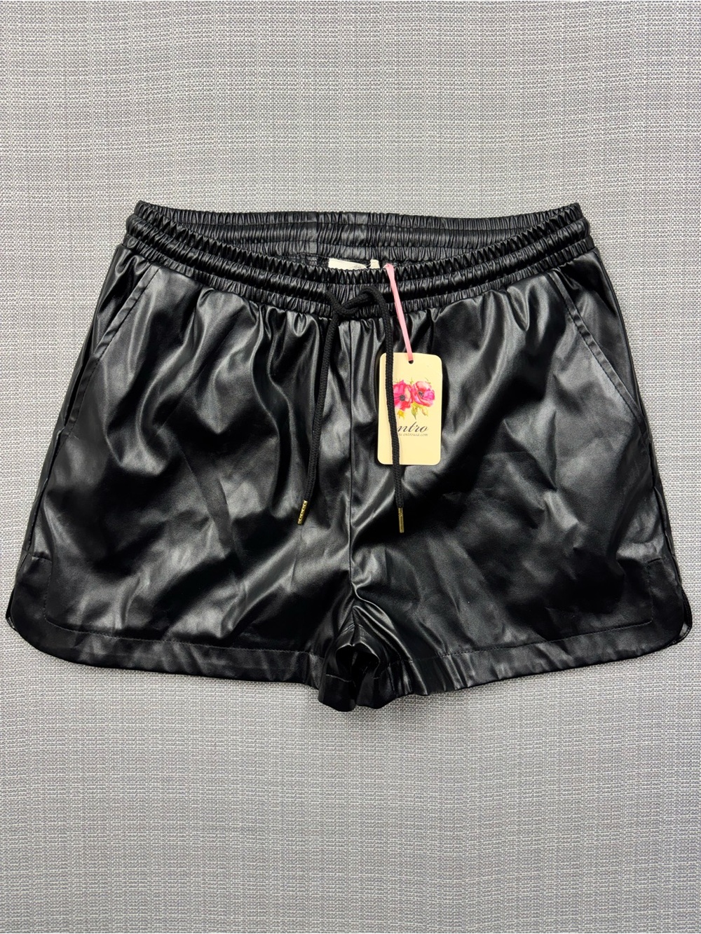 Entro Black Faux Leather Drawstring Shorts
